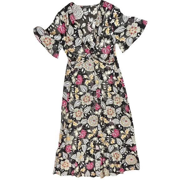 Rag & Bone Tamar Black Floral Sheer Front-Twist Maxi Dress size S NO LINING - Picture 6 of 12